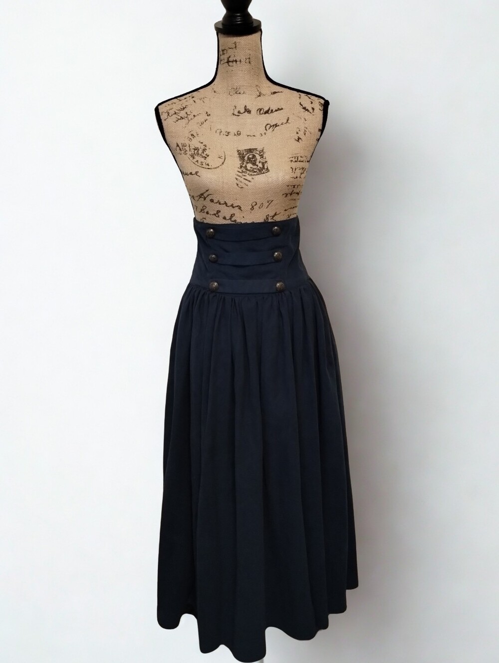 High-Waist Navy Button-Front Maxi Skirt